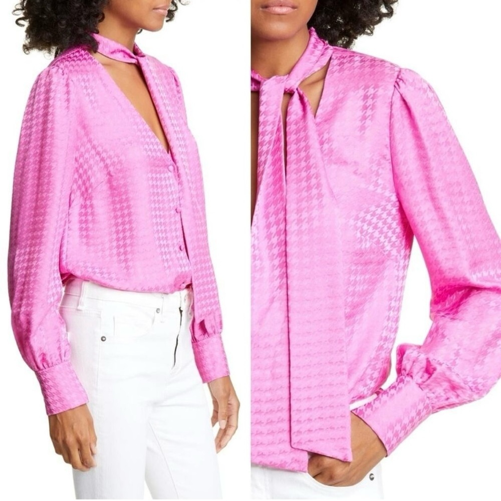 Veronica Beard Nicky Pink Tie-Neck Blouse